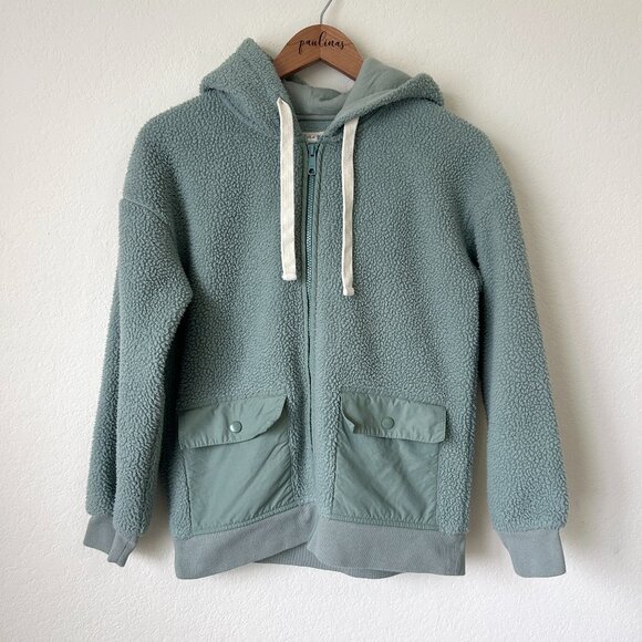 Madewell Jacket Womens XS Frosted Willow Green Resourced Fleece Hooded Full Zip - Picture 2 of 9
